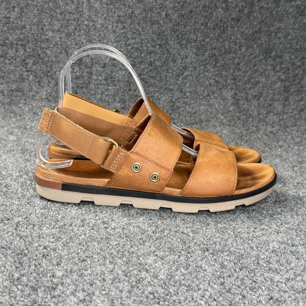 Sorel Sandals Women's 8.5 Brown Leather Hoop & Loop Strap Back Summer Beach